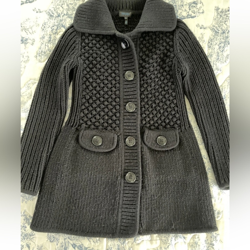 Vtg cardigan Escada Sport Black Button Snaps Wool Blend Knit Size Small